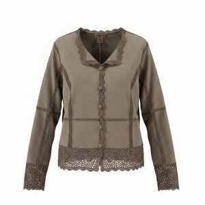 Suede Essentials Leather Crochet Patchwork Jacket Tan Boho Western Size L